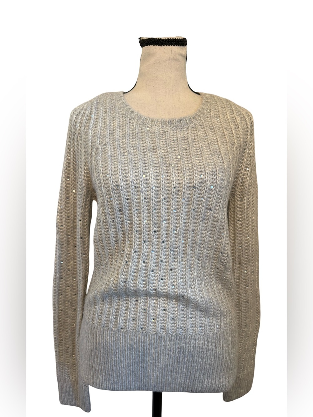 NWT White House Black Market Crystal Embellished Sweater XS Gray Wool Blend